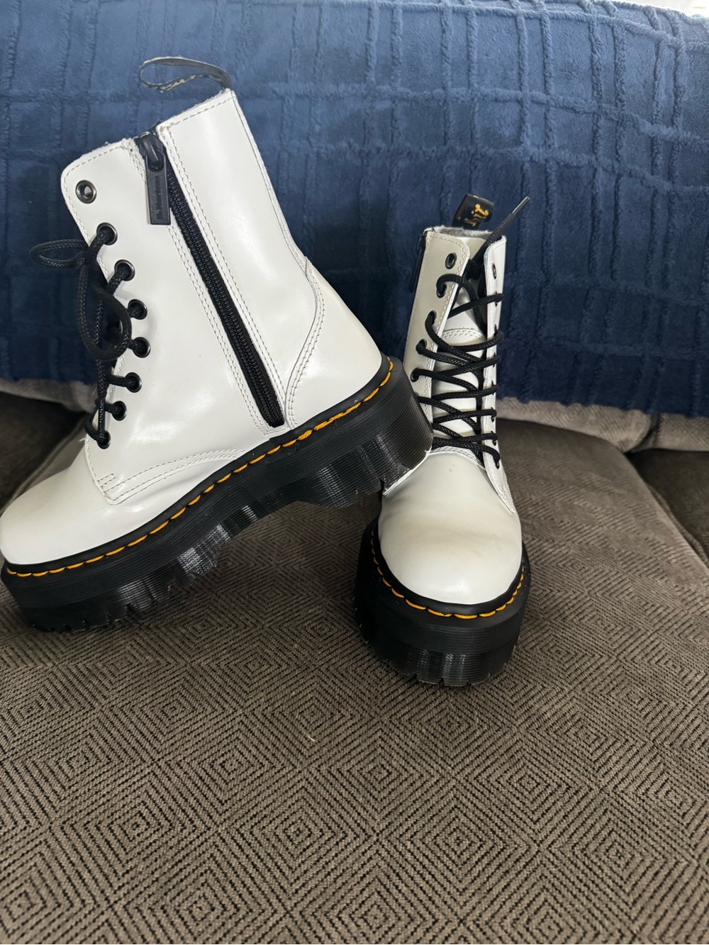 Dr. Martens White Platform Lace-Up Combat Boots with Black Sole